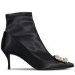 画像1: women's satin rhinestones buckle high-heeled pointed Martin boots サテンにバックルが付いたオシャレなショートブーツ ソックスブーツ  ブーティーブーツ (1)