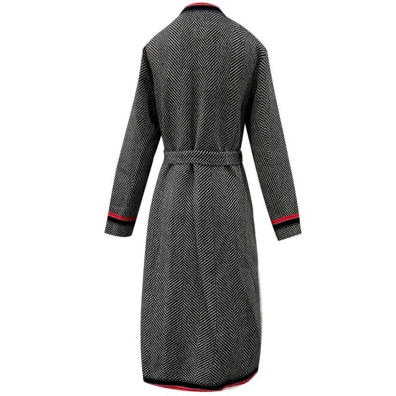 画像5: Women's  British stripe belt long coat ツイード柄パイピングがポイントロングコート ジャケッ (5)