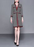 画像2: Women's  British stripe belt long coat　ツイード柄パイピングがポイントロングコート　ジャケッ (2)