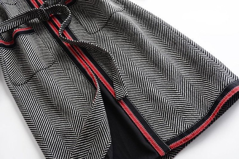 画像7: Women's  British stripe belt long coat ツイード柄パイピングがポイントロングコート ジャケッ (7)