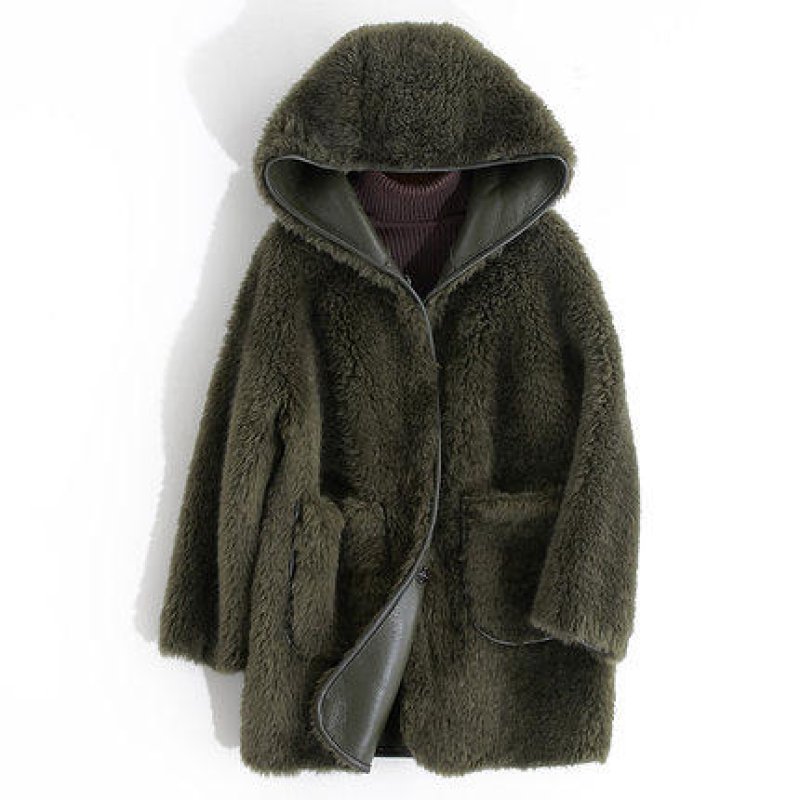 画像2:  Haining sheep shearing fur hoody coat Jacketシープスキンフーディージャケット コート (2)