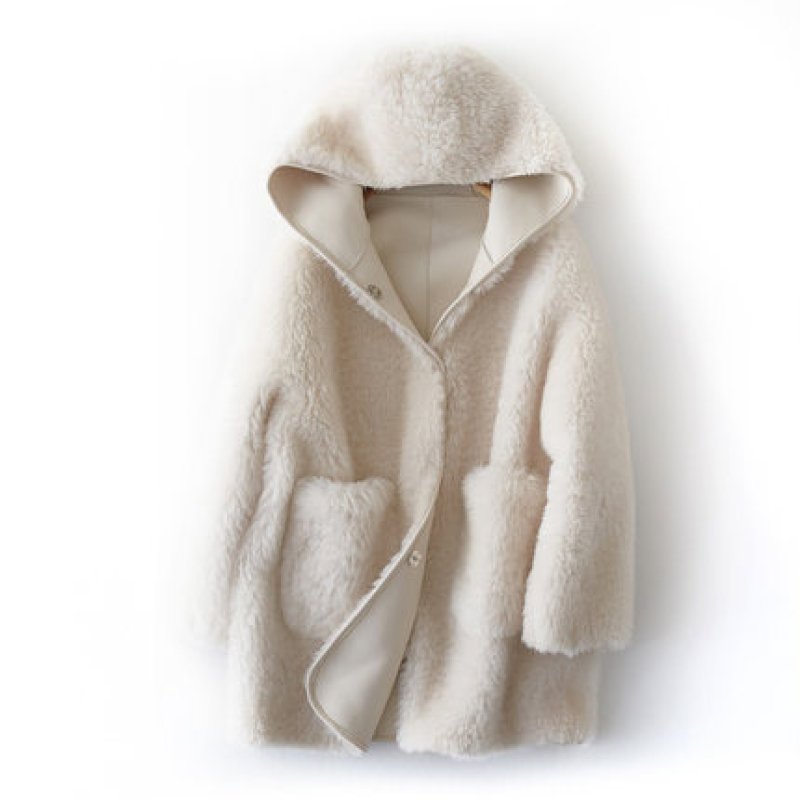 画像4:  Haining sheep shearing fur hoody coat Jacketシープスキンフーディージャケット コート (4)