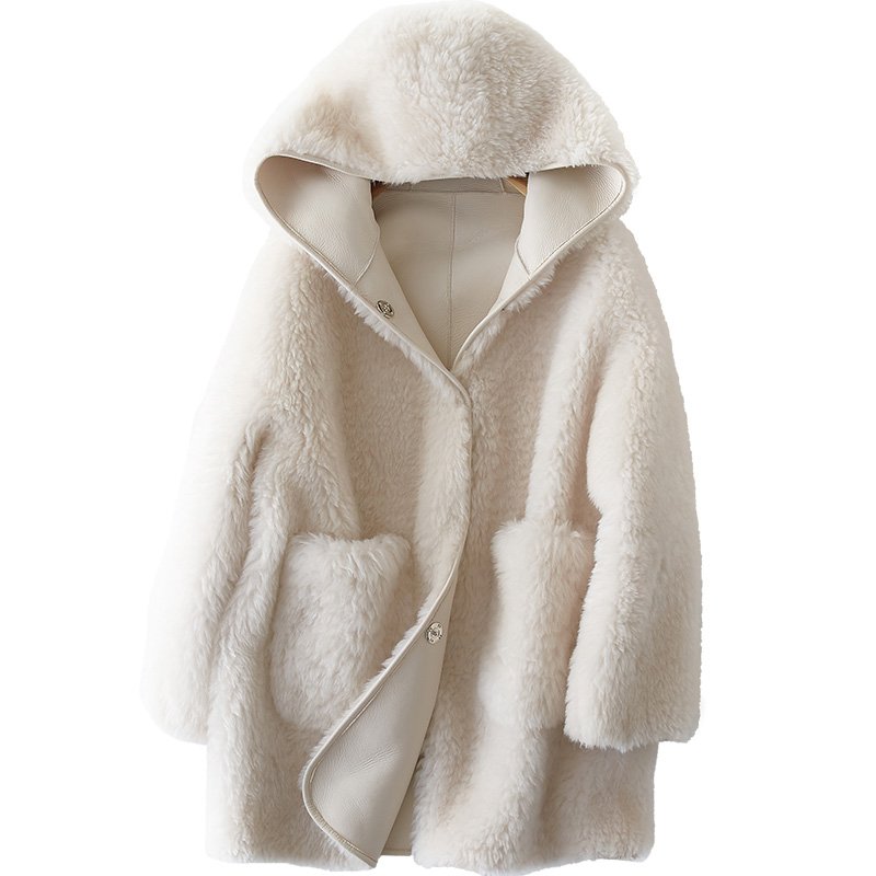 画像3:  Haining sheep shearing fur hoody coat Jacketシープスキンフーディージャケット コート (3)