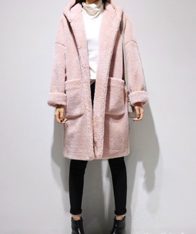 画像3:  women's Lamb Wool Hooded Woolen casual Coat ラムウールフーディーロングコート ジャケット (3)