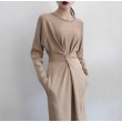 画像4: Women's round neck  Split Twist Long Sleeve  Dress ラウンドネック膝下丈ニットドレス　ワンピース (4)