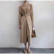 画像3: Women's round neck  Split Twist Long Sleeve  Dress ラウンドネック膝下丈ニットドレス　ワンピース (3)