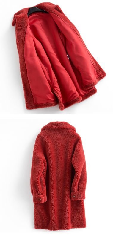 画像3:  women's new sheep shearing lapel long coat  シープスキンロングコート (3)