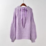 画像4:  Bow Lace Up Backless Woman Sweater 背中の空いたバックリボンセーターモヘアウールセーターニット プルオーバー (4)