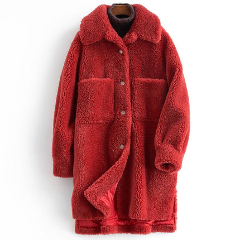 画像1:  women's new sheep shearing lapel long coat  シープスキンロングコート (1)