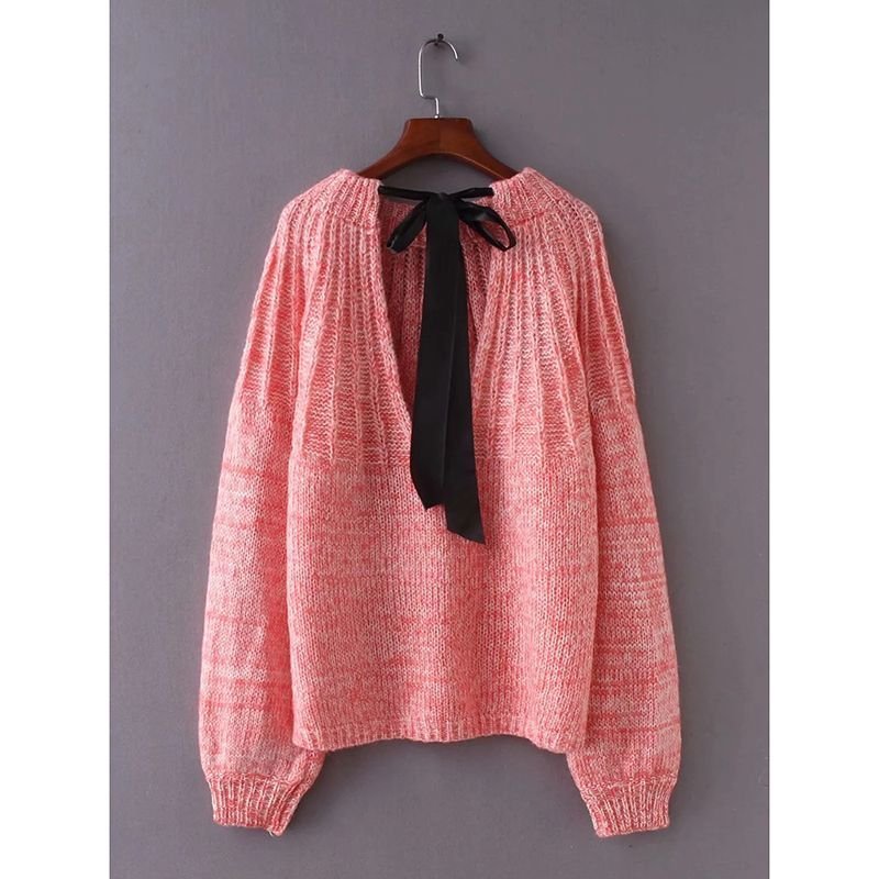 画像8:  Bow Lace Up Backless Woman Sweater 背中の空いたバックリボンセーターモヘアウールセーターニット プルオーバー (8)