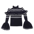 画像2: Woman’s Striped Trumpet Sleeve Sweater ボーダーチューリップスリーブカットアウトセーターニット プルオーバー (2)