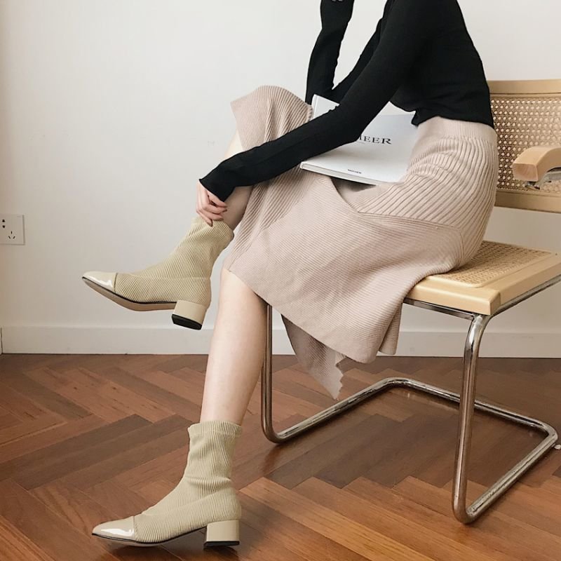 画像1: women's short socks boots   ankle boots ソックスショートブーツ ブーティーブーツ (1)