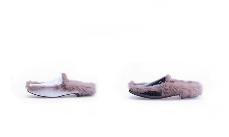 画像11: women's rabbit fur flat bottom half palm slippers  flip-flops リアルラビットファーハーフフラットサンダル ミュールスリッパ (11)