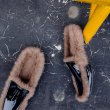 画像10: women's rabbit fur flat bottom half palm slippers  flip-flops リアルラビットファーハーフフラットサンダル　ミュールスリッパ (10)