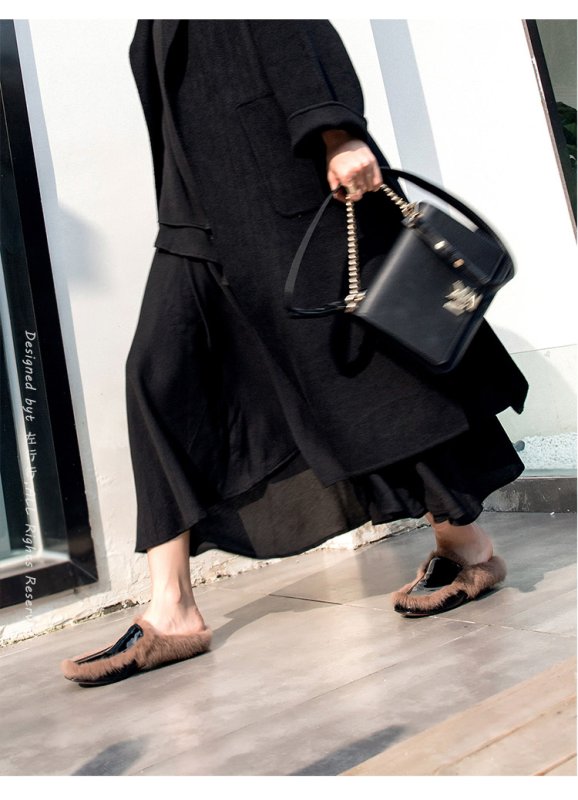 画像7: women's rabbit fur flat bottom half palm slippers  flip-flops リアルラビットファーハーフフラットサンダル ミュールスリッパ (7)