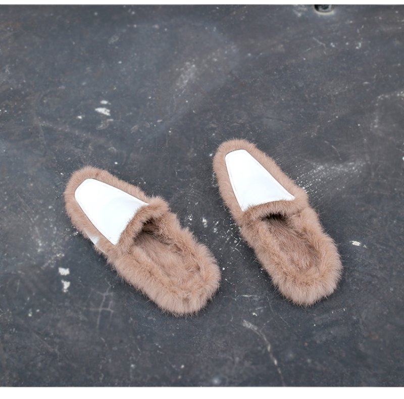 画像12: women's rabbit fur flat bottom half palm slippers  flip-flops リアルラビットファーハーフフラットサンダル ミュールスリッパ (12)