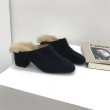 画像4: women's rabbit fur square head heel Mules shoes  half palm slippers   リアルラビットファーハーヒールサンダル　ミュールスリッパ (4)