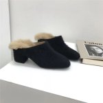画像4: women's rabbit fur square head heel Mules shoes  half palm slippers   リアルラビットファーハーヒールサンダル　ミュールスリッパ (4)