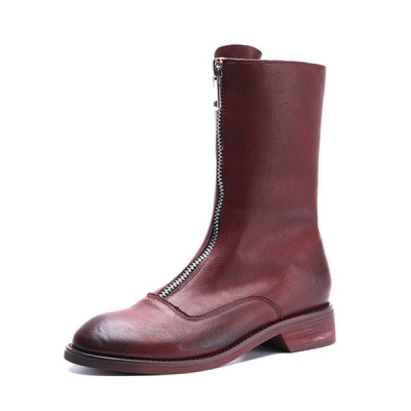 画像1: women's front zipper leather booties  本革レザーフロントジップインソールショートブーツ ブーティーブーツ (1)