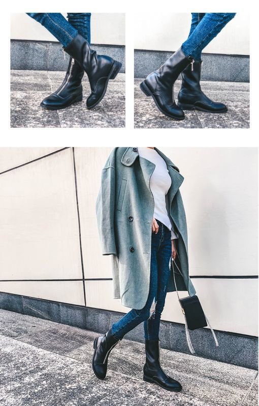 画像9: women's front zipper leather booties  本革レザーフロントジップインソールショートブーツ ブーティーブーツ (9)