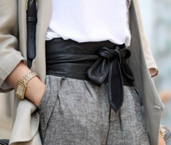 画像1: Women's Wide decoration leather sash belt 本革レザー幅広りぼん結びサッシュベルト (1)