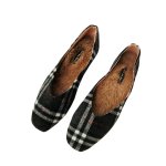 画像1: Women's Flat Check Flat Pumps loafers with pearls Pumps チェックフラットパンプス　ラビットファー中敷き付 (1)