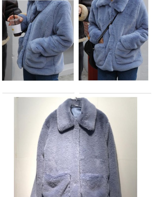 画像5:  women's smoky blue  fur coat jacket エコファーモコモコブルーカラージャケット コート (5)