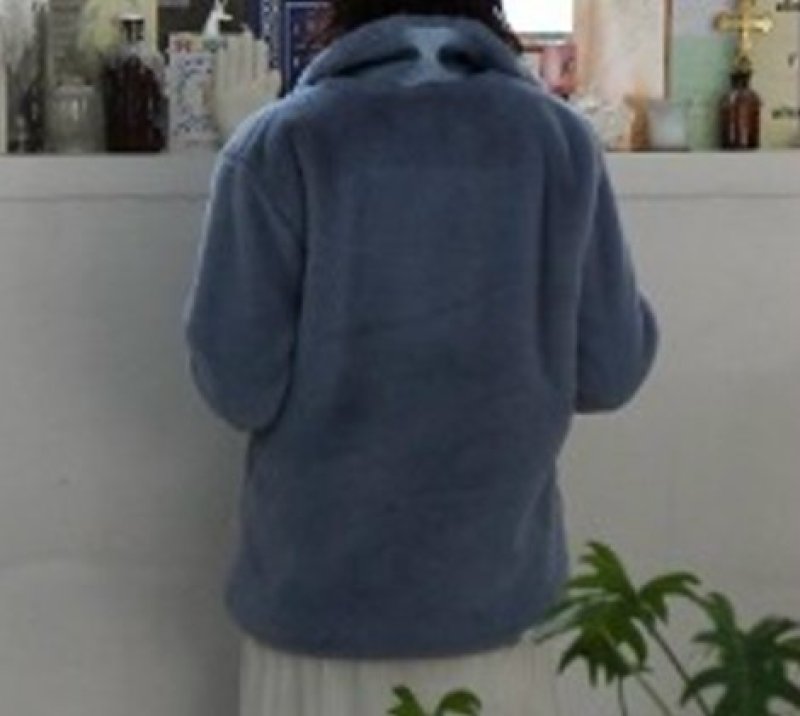 画像4:  women's smoky blue  fur coat jacket エコファーモコモコブルーカラージャケット コート (4)