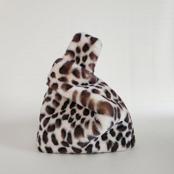 New Women's Fake rabbit leopard fur bag フェイク ラビットファーヒョウ柄　レオパード トート 　クラッチバッグ