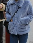 画像3:  women's smoky blue  fur coat jacket　エコファーモコモコブルーカラージャケット　コート (3)