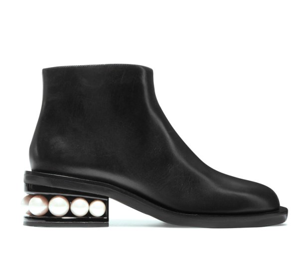 画像1: Women’s Leather ankle flat pearl and boots 本革レザーパール付フラットショートブーツ (1)