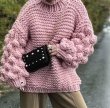 画像4: Women's Handmade Sweater Cuddle Up Loose large size Coarse lines ultra-Thick Coat Ahududu Hırka ハイネックポンポン付ざっくりニットセーターコート (4)