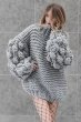 画像13: Women's Handmade Sweater Cuddle Up Loose large size Coarse lines ultra-Thick Coat Ahududu Hırka ハイネックポンポン付ざっくりニットセーターコート (13)