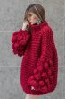 画像11: Women's Handmade Sweater Cuddle Up Loose large size Coarse lines ultra-Thick Coat Ahududu Hırka ハイネックポンポン付ざっくりニットセーターコート (11)