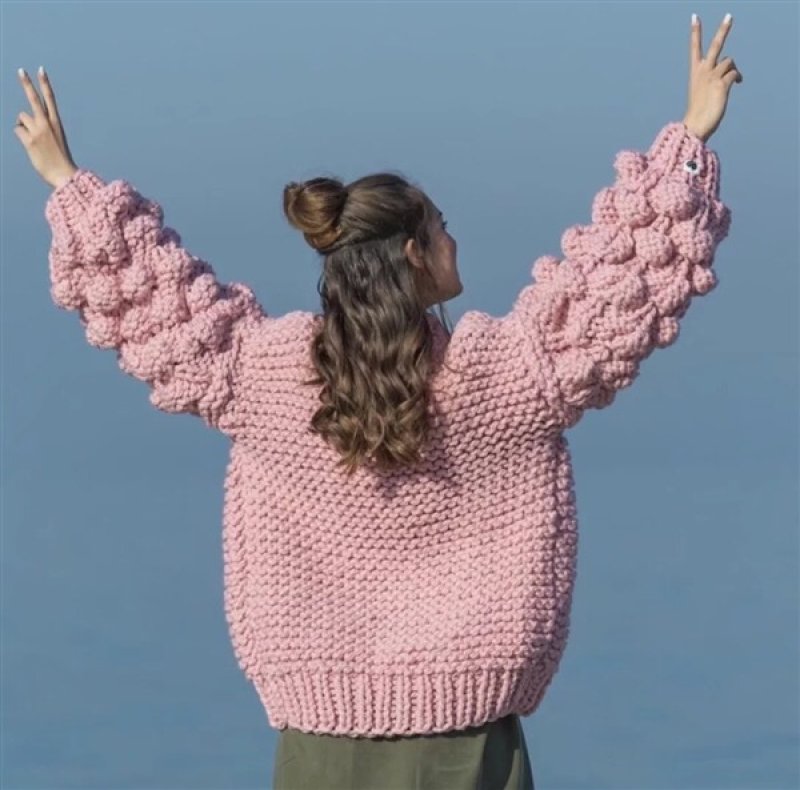 画像12: Women's Handmade Super Chunky Knit Cardigan Knit Sweater Coat Ahududu Hırka グレープ ポンポン付ざっくりニットセーターコートカーディガン (12)