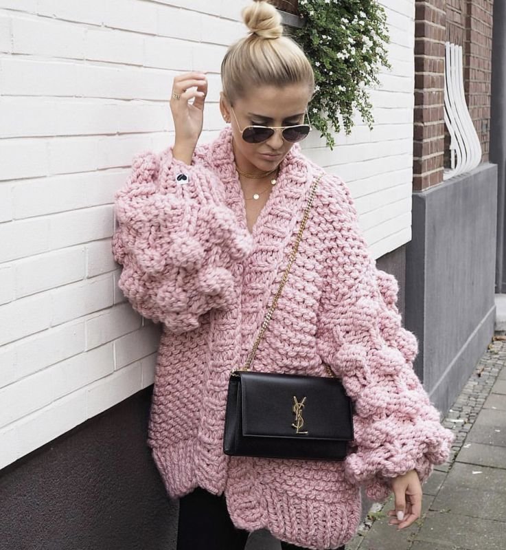 画像5: Women's Handmade Super Chunky Knit Cardigan Knit Sweater Coat Ahududu Hırka グレープ ポンポン付ざっくりニットセーターコートカーディガン (5)