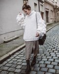 画像1: Women's Handmade Sweater Cuddle Up Loose large size Coarse lines ultra-Thick Coat Ahududu Hırka ハイネックポンポン付ざっくりニットセーターコート (1)