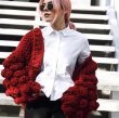 画像6: Women's Handmade Super Chunky Knit Cardigan Knit Sweater Coat Ahududu Hırka グレープ ポンポン付ざっくりニットセーターコートカーディガン (6)