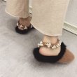 画像11: women's pearl with square head flat Mules shoes Flat Sandal Slipper flip-flops ファー＆パール付フラットミュール　サンダル　ミュールスリッパ (11)