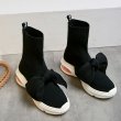 画像3: women's knitted wool elastic Socks boots stockings boots  リボンがポイントのソックスブーツ ショートブーツ (3)