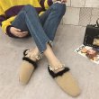 画像5: women's pearl with square head flat Mules shoes Flat Sandal Slipper flip-flops ファー＆パール付フラットミュール　サンダル　ミュールスリッパ (5)