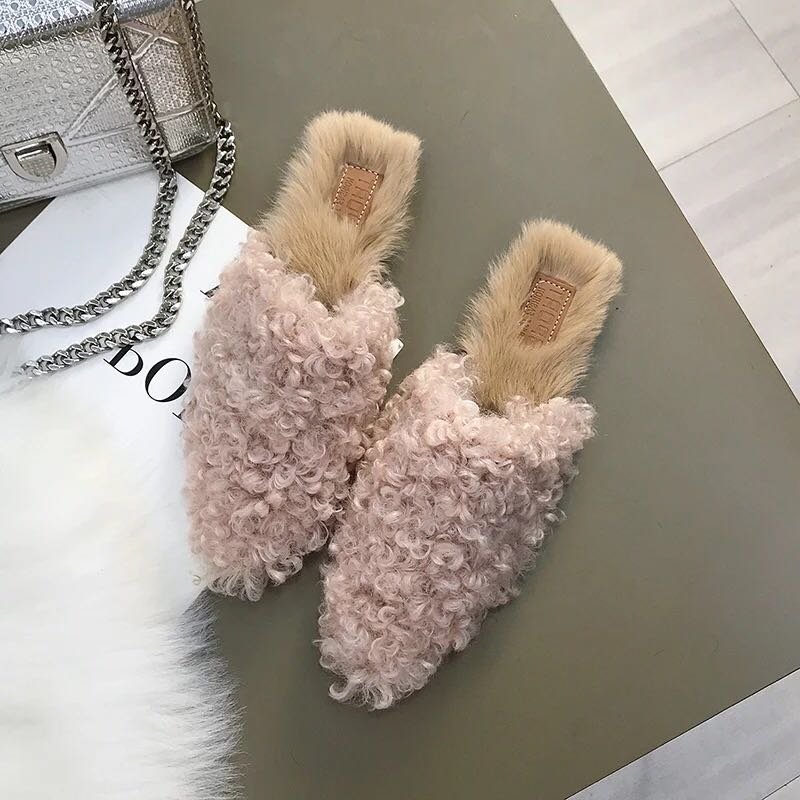 画像6: women's fake lamb hair curling  Flat Sandal Slipper flip-flops フェイクカーリングエコファーフラットサンダル　ミュールスリッパ (6)