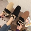 画像16: women's pearl with square head flat Mules shoes Flat Sandal Slipper flip-flops ファー＆パール付フラットミュール　サンダル　ミュールスリッパ (16)