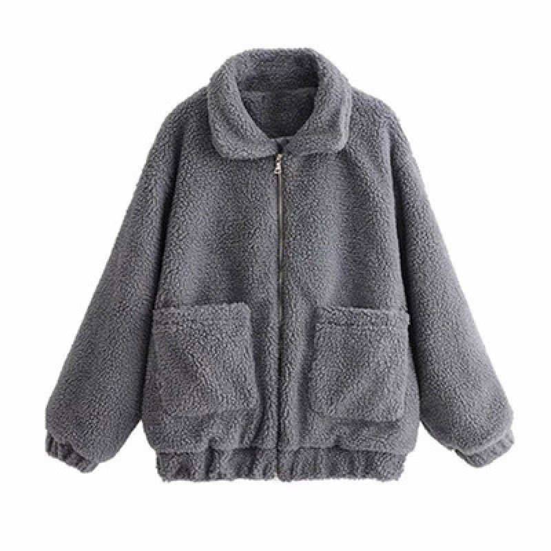 画像9:  women's new lamb fur coat soft plush cotton coat jacket エコファーモコモコジャケットジップ コート (9)