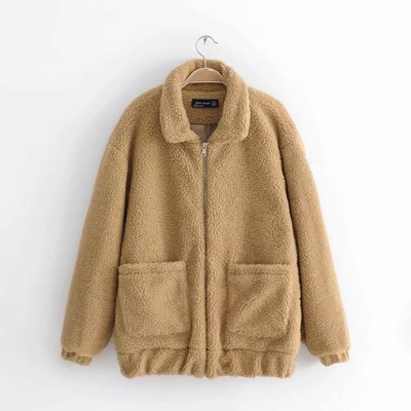 画像7:  women's new lamb fur coat soft plush cotton coat jacket エコファーモコモコジャケットジップ コート (7)