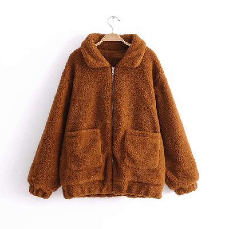 画像12:  women's new lamb fur coat soft plush cotton coat jacket エコファーモコモコジャケットジップ コート (12)
