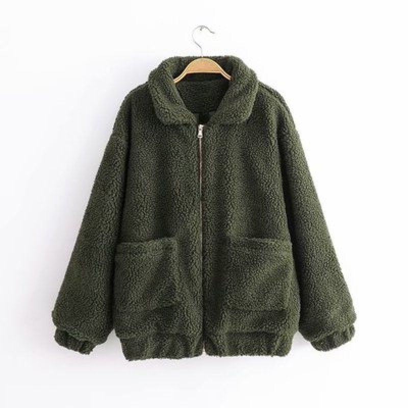 画像8:  women's new lamb fur coat soft plush cotton coat jacket エコファーモコモコジャケットジップ コート (8)