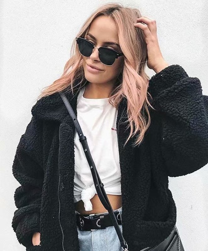 画像3:  women's new lamb fur coat soft plush cotton coat jacket エコファーモコモコジャケットジップ コート (3)