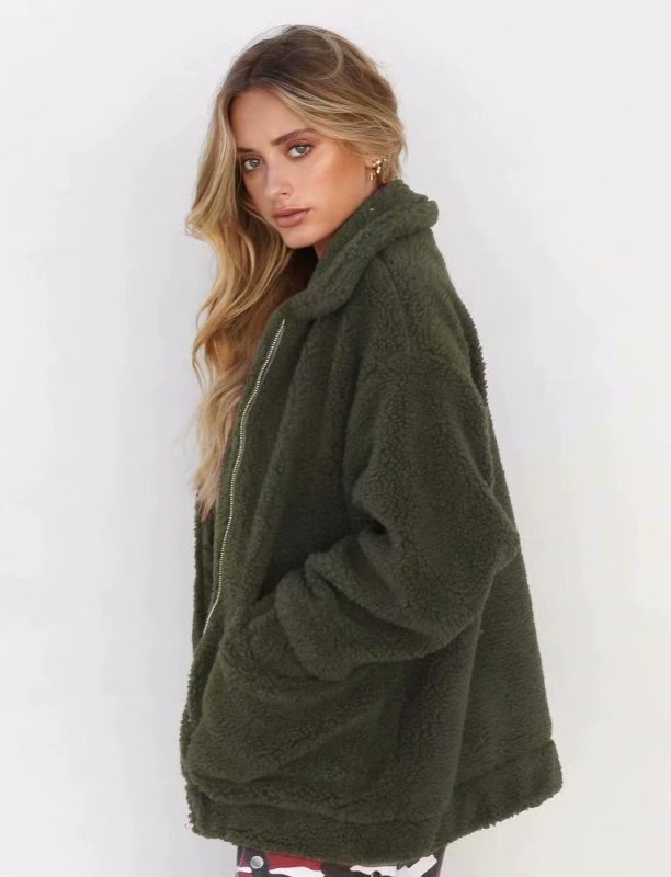 画像6:  women's new lamb fur coat soft plush cotton coat jacket エコファーモコモコジャケットジップ コート (6)