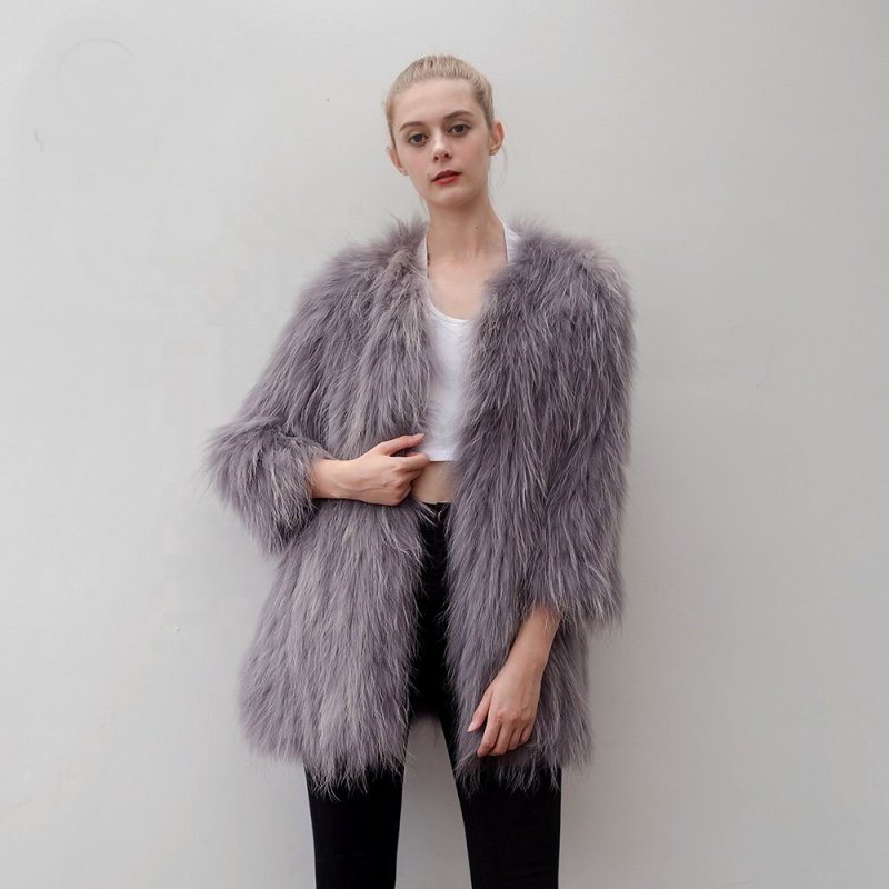 画像1: Women's Real Raccoon Fur Knitting Fur Coat リアルラクーンファーニットコート (1)